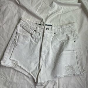 White Distressed High-Rise Jean Shorts